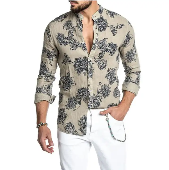 Thesparkshop.in:Product/flower Style Casual Men Shirt Long Sleeve And Slim Fit Mens Clothes