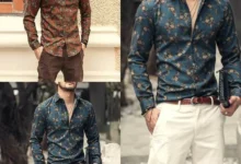 Flower Style Casual Men Shirt Long Sleeve & Slim Fit
